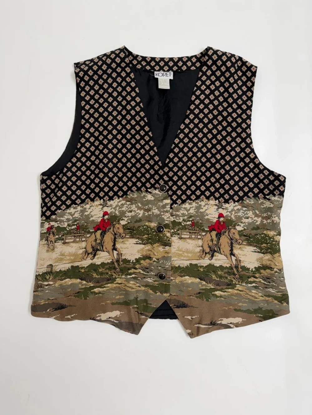 Vintage Koret Equestrian‎ Print Button-Front Vest Cottagecore Western Size 14